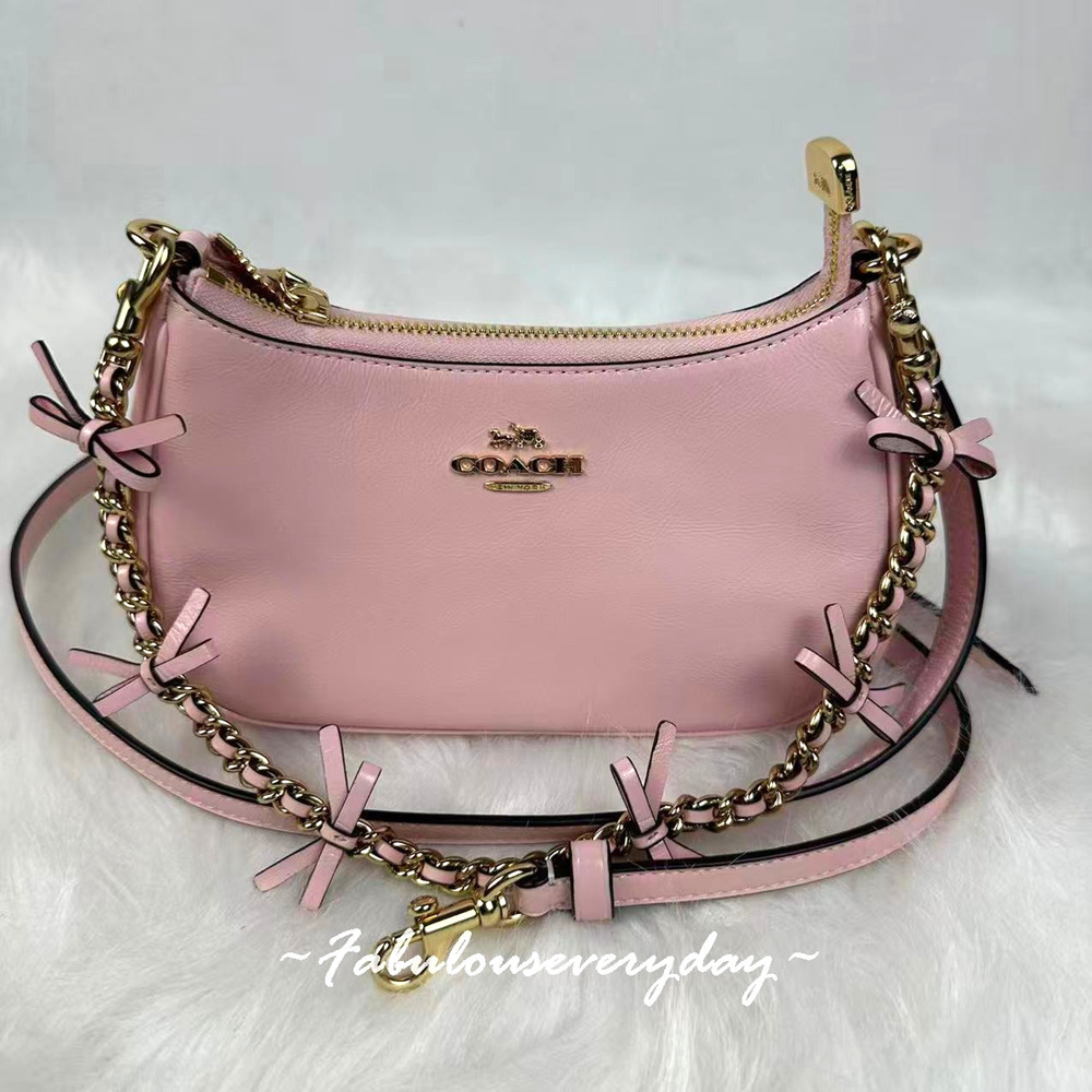 Coach Teri Mini Crossbody Bag With Bows In Leather/Gold/ Soft Pink CDW68 NWT